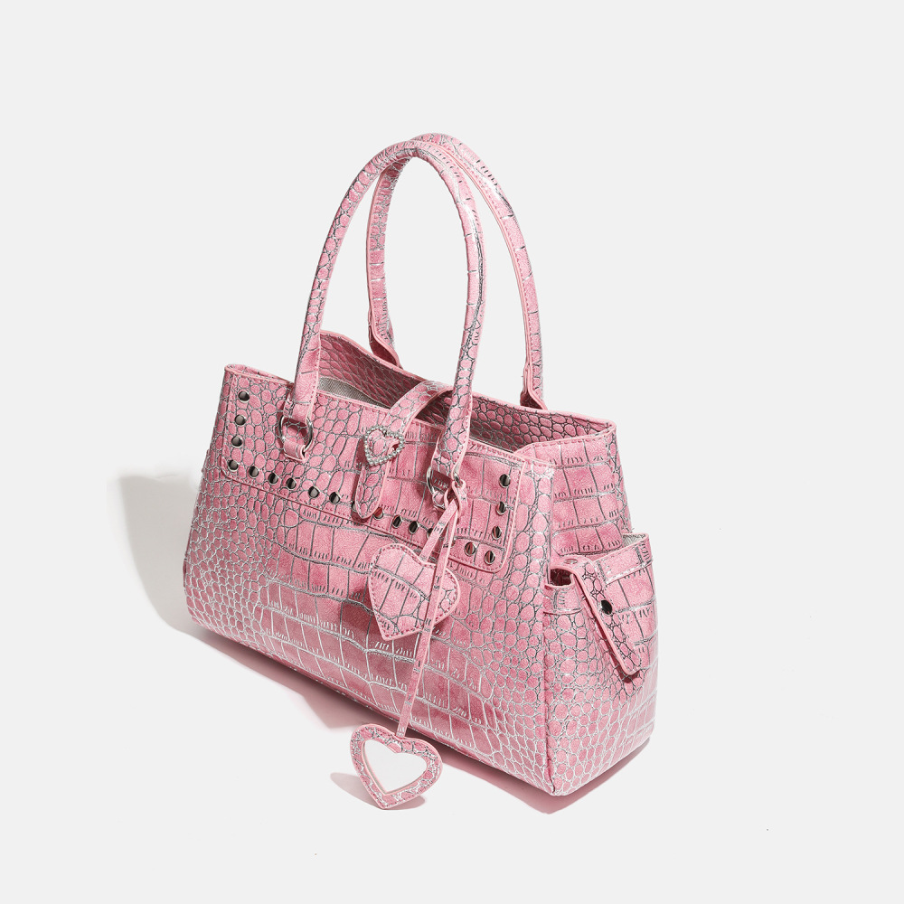 Y2K Style Metal Hardware Studded Heart Solid Color Rivet Pu Women's Square Handbags h5Picture3