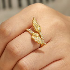 Heart Wings Stainless Steel Waterproof Gold Color Zircon Statement Rings h5 Picture4