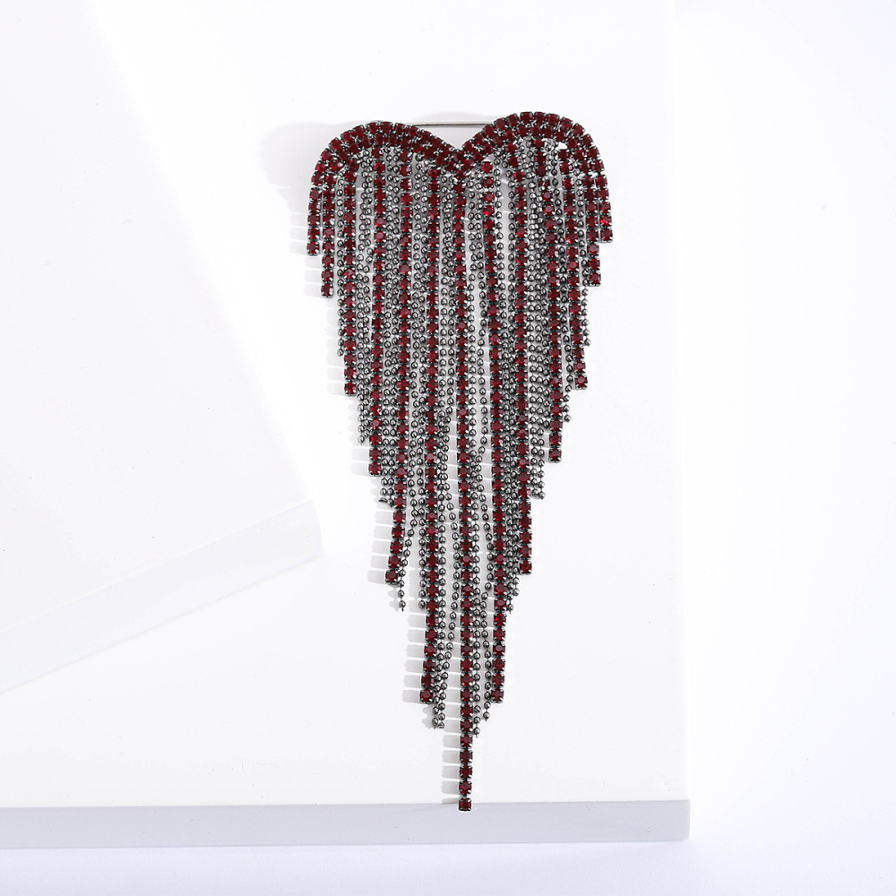 Luxurious Series Daily Heart Solid Color Tassel Metal Rhinestone Brooches h5Picture4