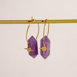Ethnic Series Bohemian Sun Star Shape Stainless Steel Waterproof Gold Color Natural Stone Women's Drop Earrings h5 Picture4