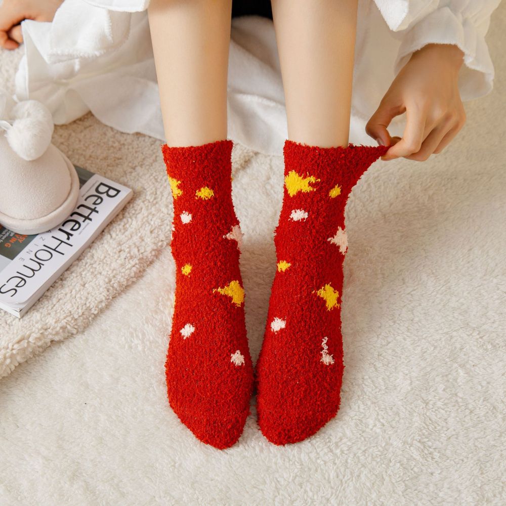 Women's Slight Bounce Casual Polka Dots Christmas Color Clash Mid-Calf Socks h5Picture3