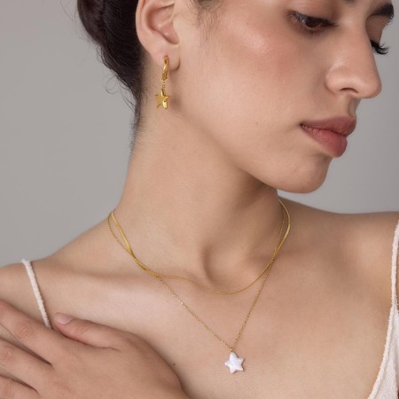 Eenvoudige Serie Elegante Oorbellen Met Sterren En Maan, Gemaakt Van Roestvrij Staal, Waterdicht En Goudkleurig, Voor Dames.