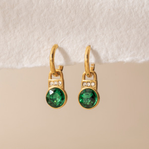Luxurious Series Elegant Lock Stainless Steel Waterproof   Gold Color  Zircon Women's Drop Earrings h5 Picture3