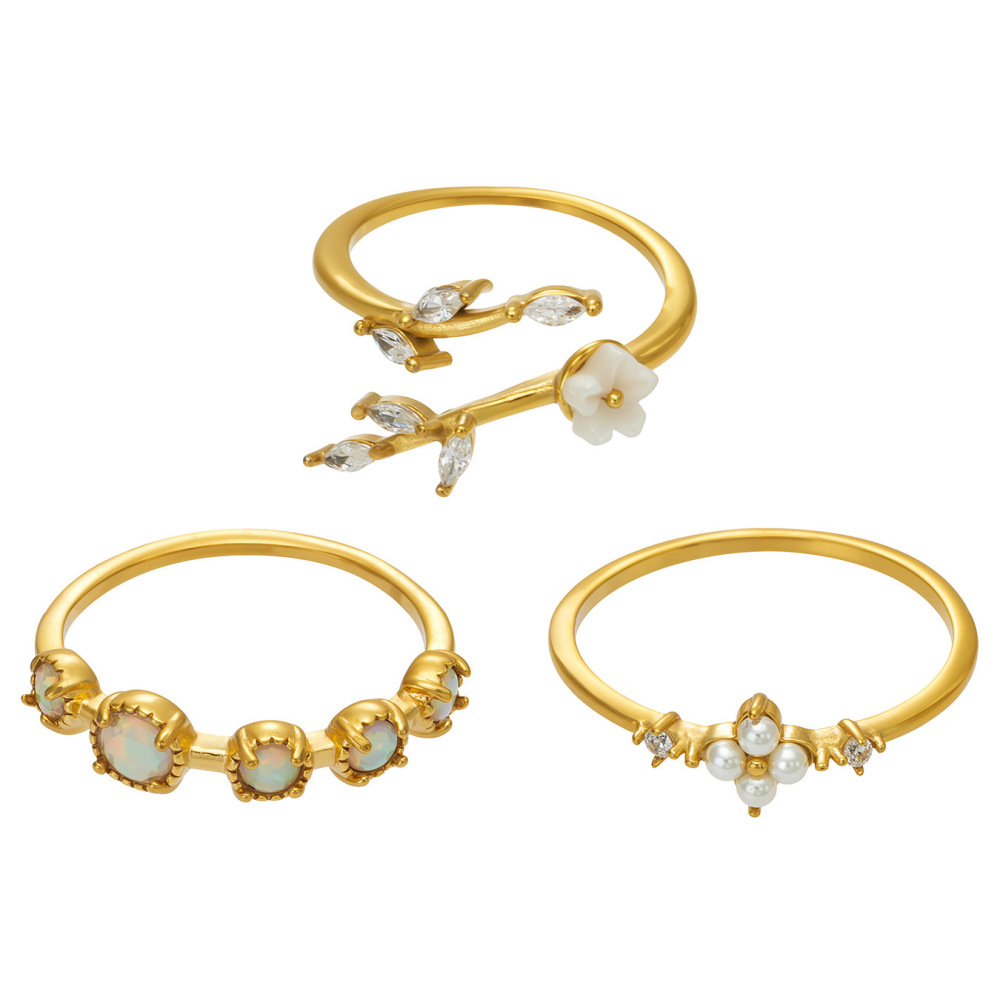 Romantic Series Daily Flower Irregular Shape Stainless Steel Waterproof Gold Color Zircon Statement Rings h5Picture5