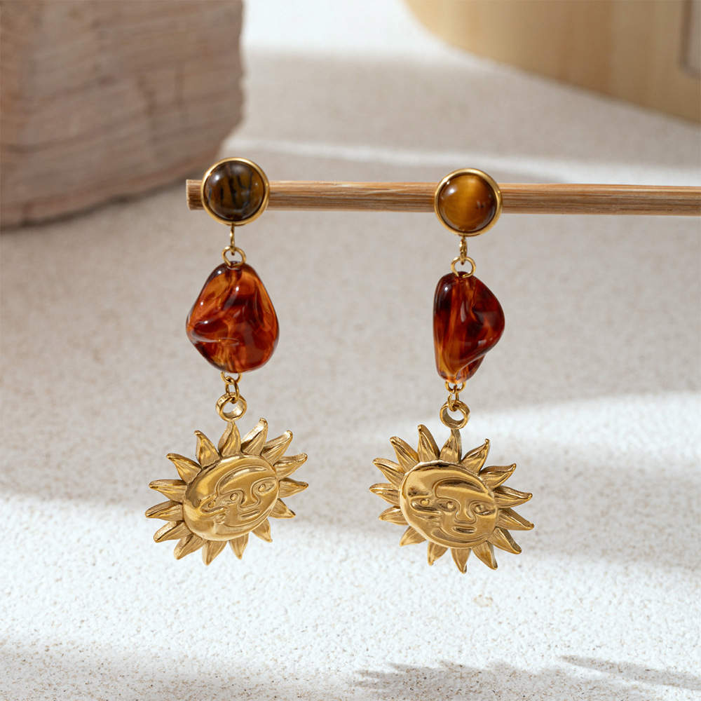 Classic Series Daily Sun Gradient Color Stainless Steel Gold Color Acrylic Women's Drop Earrings Picture4