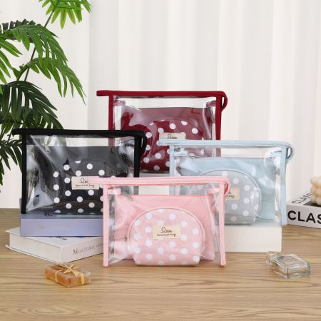 Simple Series Günlük Kullanım İçin Düz Renk Puantiyeli Pvc Makyaj Çantaları
