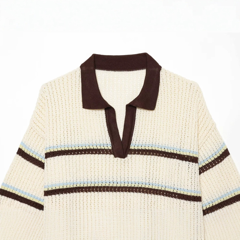 Urban/Office Stripes Cutout Regular Knitted Jumper h5Picture3