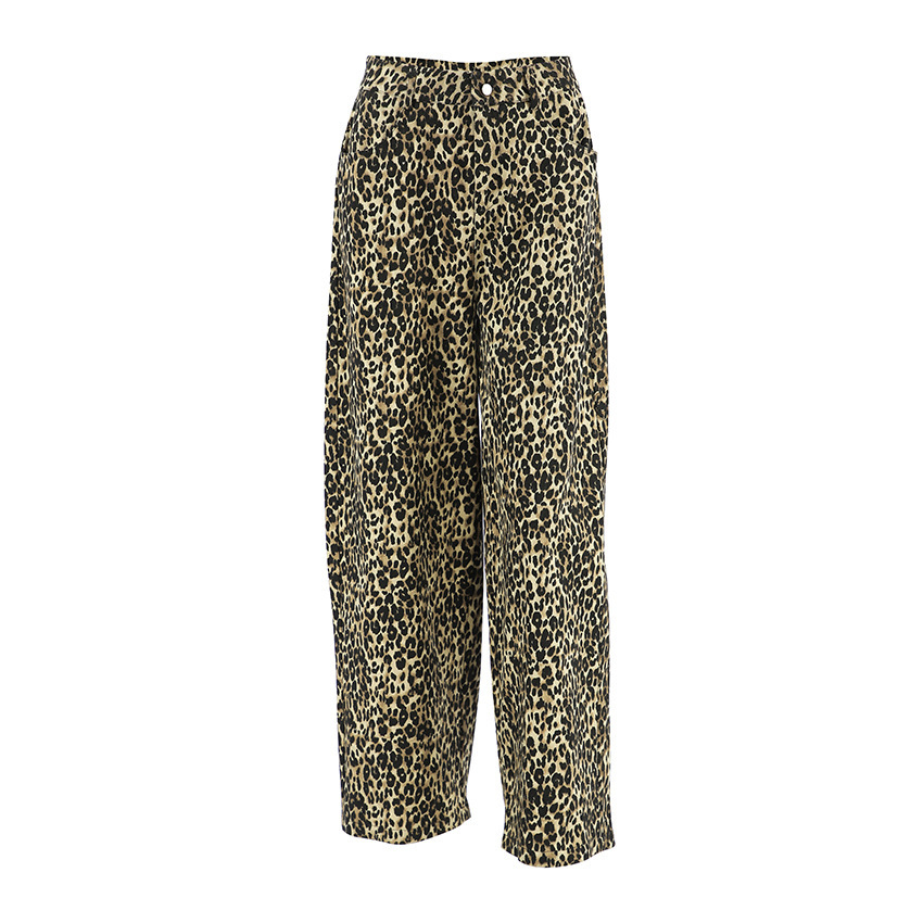 Retro Color Clash Leopard Print Straight Cotton Pants h5Picture4