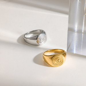 Simple Series Daily Stripe Geometric Shape Stainless Steel Waterproof Gold Color Statement Rings h5 Picture3