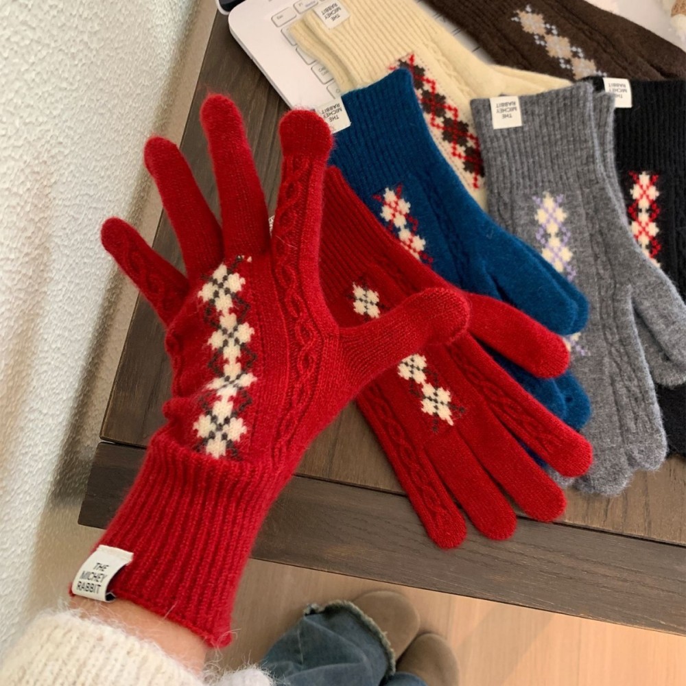 Simple Series Retro Plaid Mixed Color Woven Polyester Women's Gloves h5Picture4