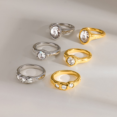 Simple Series Daily Ellipse Shape Geometric Shape Stainless Steel Waterproof   Gold Color  Zircon Minimalist Rings 2