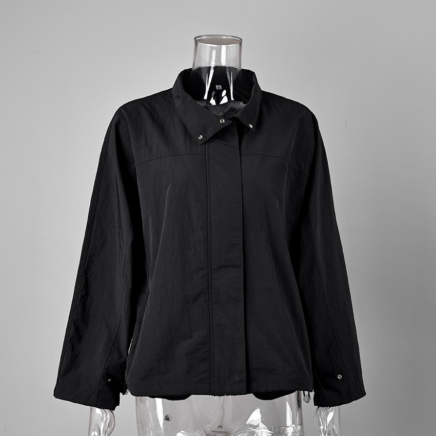 Casual Solid Color Loose Fit Nylon Jackets & Coats