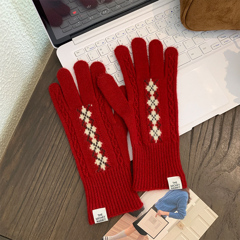 Simple Series Retro Plaid Mixed Color Woven Polyester Women's Gloves