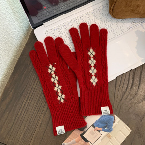 Simple Series Retro Plaid Mixed Color Woven Polyester Women's Gloves h5