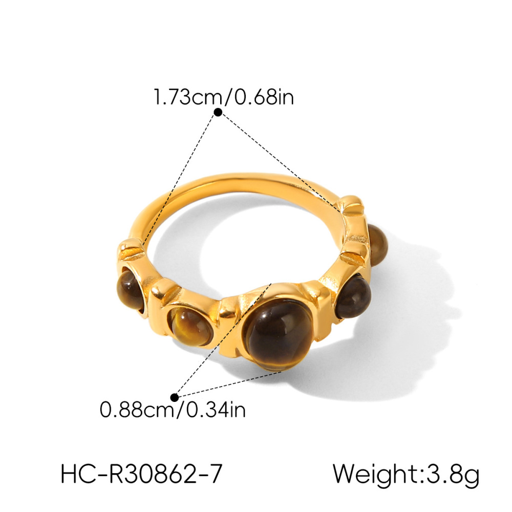 Retro Series Daily Irregular Shape Stainless Steel Waterproof Gold Color Natural Stone Women's Gemstone Rings Picture2