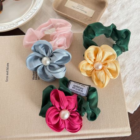 Romantic Series Sweet Flower Mixed Color Polyester Artificial Pearl Scrunchies