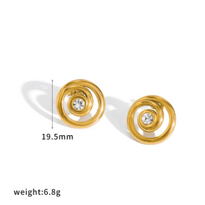 Geometrische Vorm, Waterdichte, Roestvrijstalen, Goudkleurige Oorbellen Met Strass-Steentjes Voor Dames. h5 
