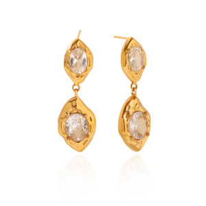 Simple Series Daily Droplet Stainless Steel Waterproof   Gold Color  Zircon Women's Stud Earrings h5 Picture9