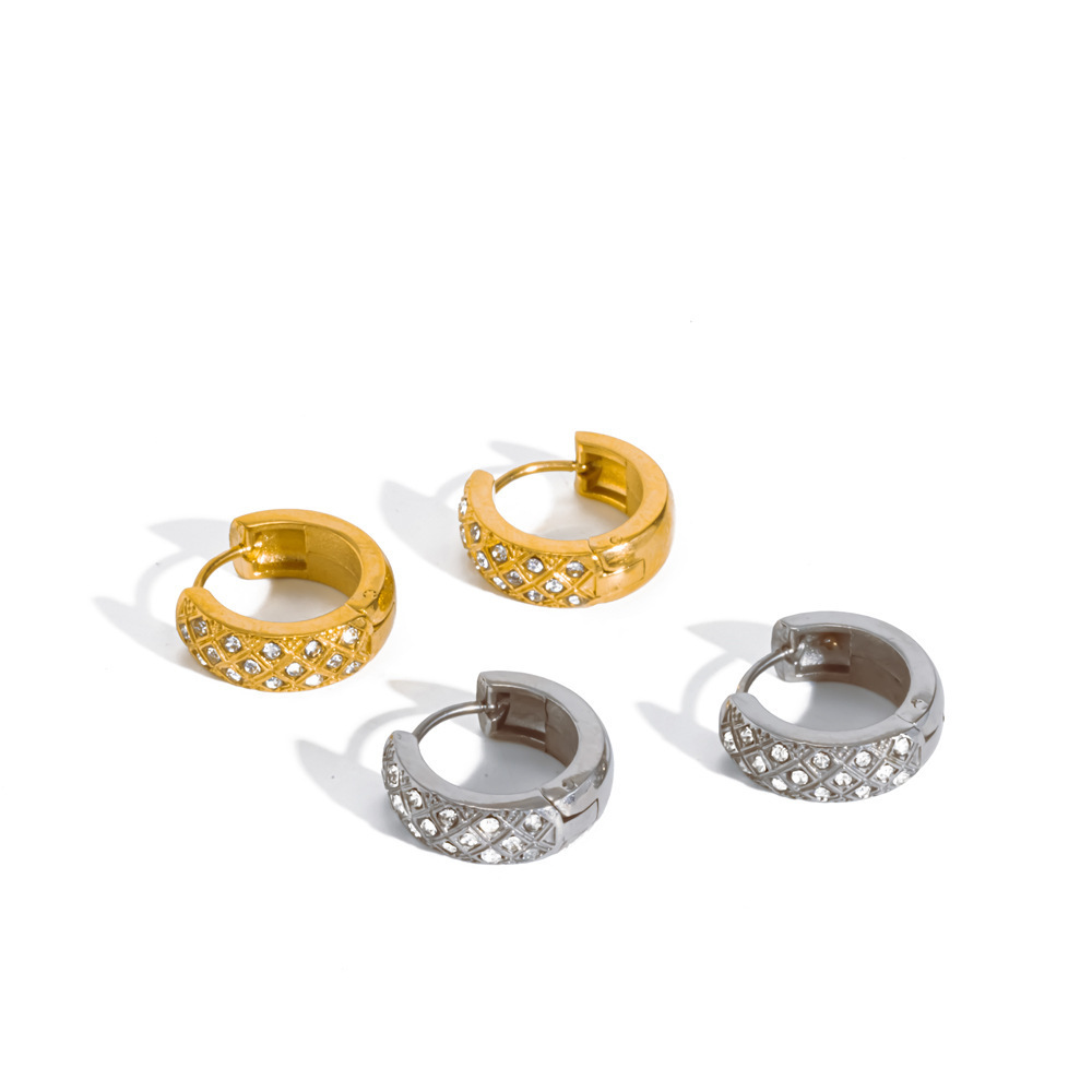 Luxurious Series Stainless Steel Waterproof Gold Color Rhinestone Women's Hoop Earrings Picture3