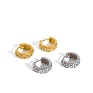 Luxurious Series Stainless Steel Waterproof Gold Color Rhinestone Women's Hoop Earrings h5 Picture3