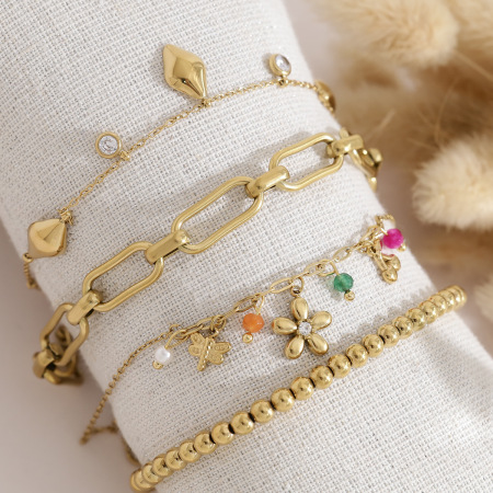 Romantic Series Sweet Stainless Steel Waterproof Gold Color Natural Stone Zircon Women's Charm Bracelets
