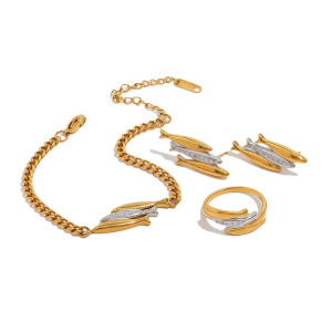 Waterdichte Damesarmbanden Met Vismotief, Gemaakt Van Roestvrij Staal En Goudkleurig Met Strass-Steentjes. h5 Afbeelding4