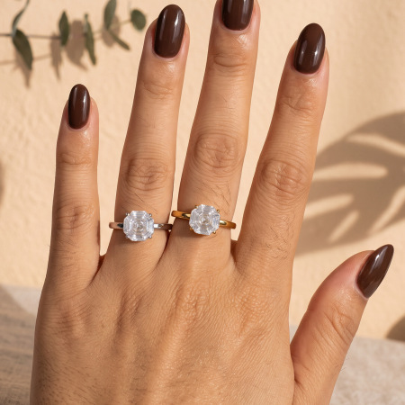 Luxurious Series Stainless Steel Waterproof Gold Color Zircon Women's Gemstone Rings