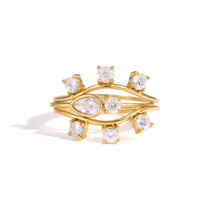 Simple Series Elegant Droplet Irregular Shape Stainless Steel Waterproof   Gold Color  Zircon Ring Sets h5 Picture5