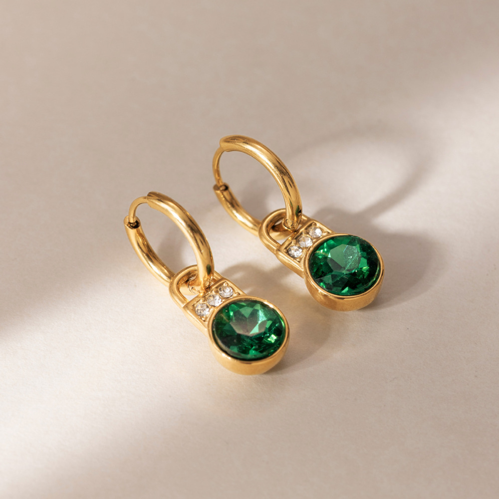 Luxurious Series Elegant Lock Stainless Steel Waterproof   Gold Color  Zircon Women's Drop Earrings Picture4