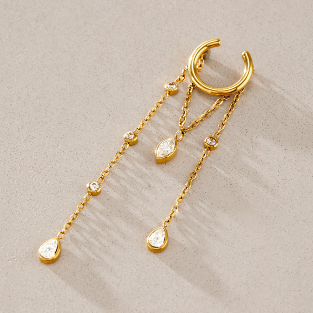 Simple Series Elegant Tassel Chain Stainless Steel Waterproof Gold Color Women's Dangle Earrings Picture4