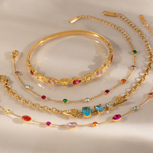 Luxurious Series Simple Patchwork Rectangle Fish Stainless Steel Waterproof   Gold Color  Women's Chain Bracelets h5 Picture2