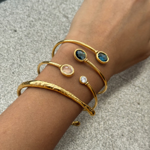 Ellipse Shape Stainless Steel Waterproof Gold Color Crystal Women's Cuff Bracelets h5 Picture2