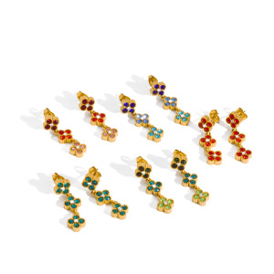 Luxurious Series Clover Stainless Steel Waterproof Gold Color Rhinestone Women's Dangle Earrings h5 Picture3