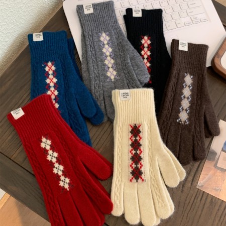 Simple Series Retro Ekose Karışık Renkli Dokuma Polyester Kadın Eldivenleri
