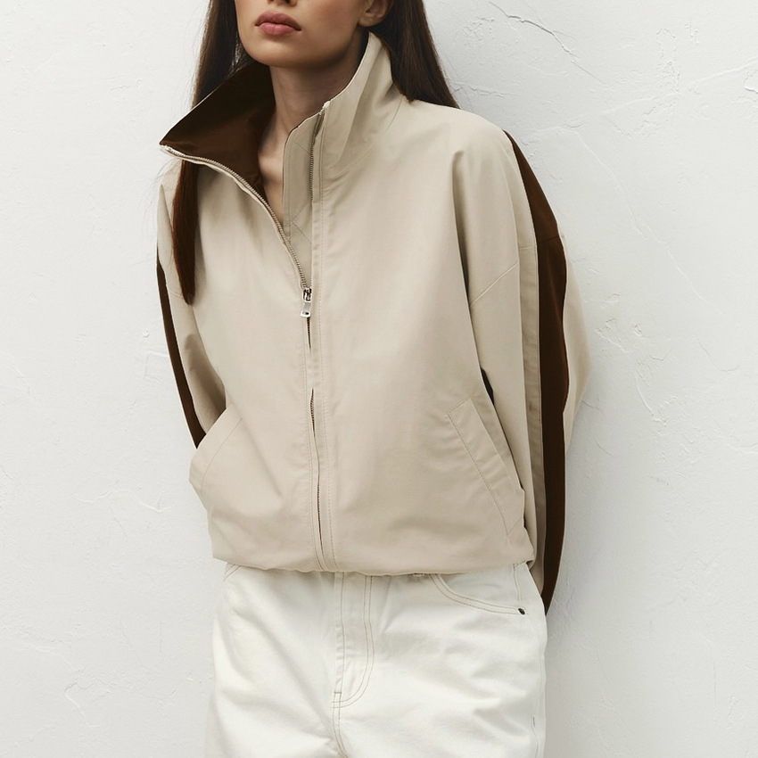 Casual Solid Color Contrast Trim Detail Loose Fit  Jackets & Coats 