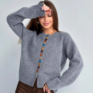 Casual Color Clash Button Straight Knit Cardigan h5 Picture3