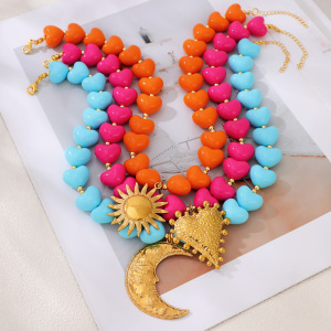 Simple Series Retro Heart Beads Resin Gold Color Women's Beaded Necklaces h5 Picture3