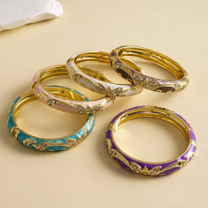 Brazaletes De Mujer De Aleación Color Oro Con Estampado Floral Retro De La Serie Romantic h5 Imagen4
