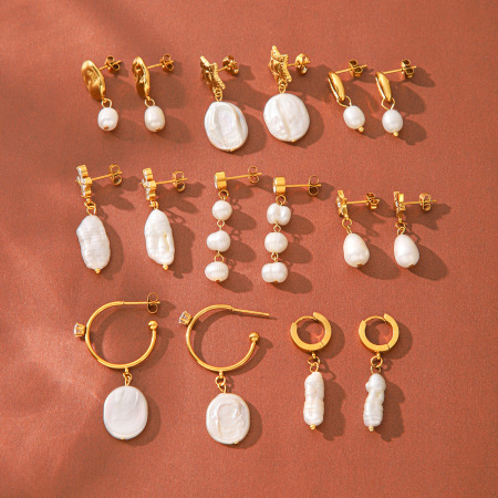 Simple Series Daily Irregular Shape Tassel Star Shell Stainless Steel Waterproof Gold Color Zircon Women's Beads Earrings