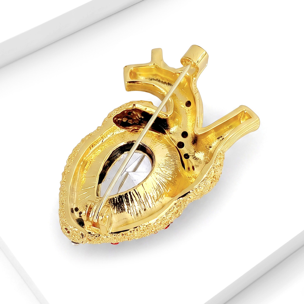 Luxurious Series Retro Heart Metal Rhinestone Artificial Gemstone Brooches h5Picture2