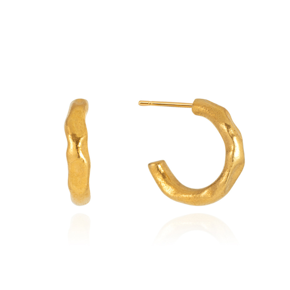 Simple Series Retro Irregular Shape Hammer Pattern Stainless Steel Waterproof Gold Color Women's Drop Earrings Picture5
