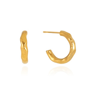 Simple Series Retro Irregular Shape Hammer Pattern Stainless Steel Waterproof Gold Color Women's Drop Earrings h5 Picture5