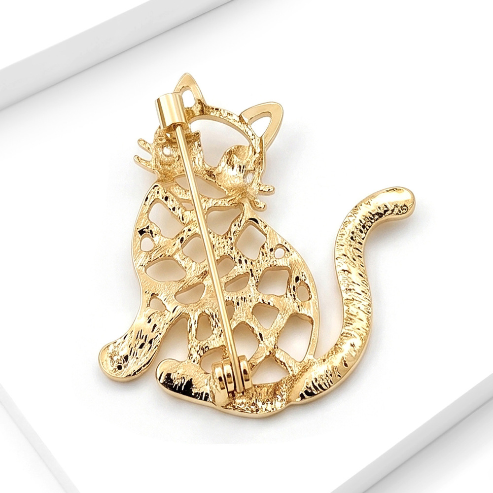 Luxurious Series Cute Animal Cat Metal Rhinestone Brooches h5Picture3