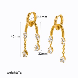 Geometrische Vorm, Waterdichte Roestvrijstalen Kettingen Met Gouden Strass-Steentjes Voor Dames. h5