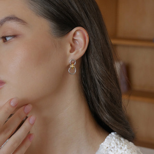 Simple Casual Circle Mixed Gold Color And Silver Colors Stainless Steel Waterproof Gold Color Women's Stud Earrings h5 Picture3