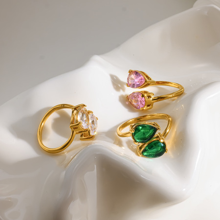 Elegante Statement-Ringe Aus Edelstahl In Tropfenform, Wasserdicht, Goldfarben, Mit Zirkonia 2