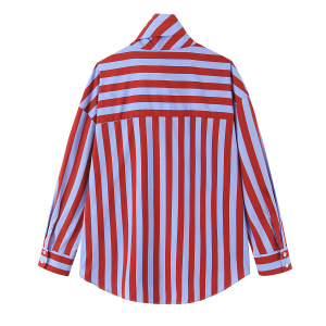 Casual Stripes Bow Tie-Up Loose Fit  Blouses & Shirts h5 Picture2
