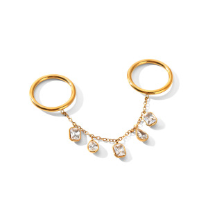 Anillos De Mujer Simple Series Daily Droplet De Acero Inoxidable, Resistentes Al Agua, Color Dorado Y Con Circonitas. h5 Imagen7