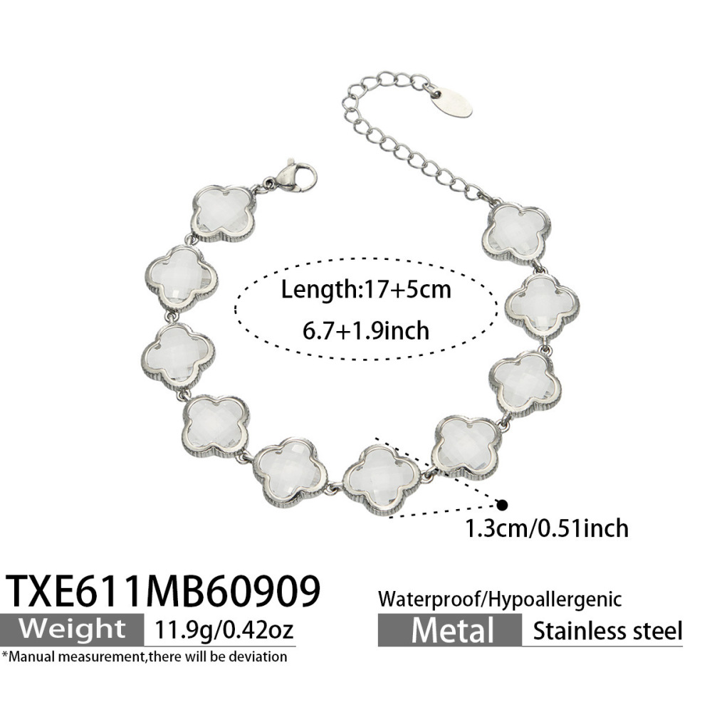 Luxurious Series Elegant Clover Stainless Steel Waterproof Gold Color Glass Women's Jewelry Sets