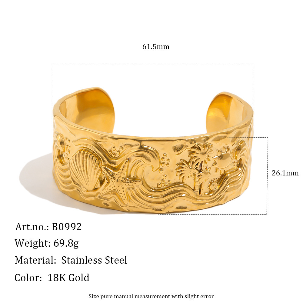 Retro Shell Starfish Pattern Stainless Steel Waterproof Gold Color Jewelry Sets 